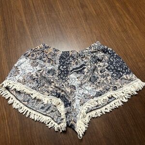 High Waist Blue and Gray Distressed Shorts